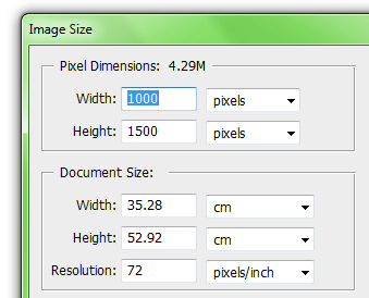 Photoshop Dialog Box for Image Size