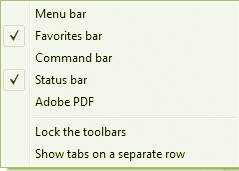 Menu of options for displaying IE9 Favorites