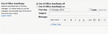 Gmail - Out of Office Options